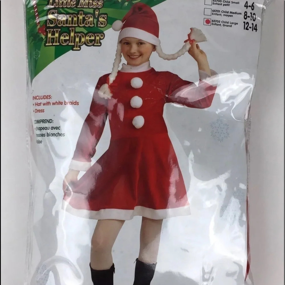Little Miss Santa’s Helper Dress Large 12-14 Hat Costume Christmas Holiday Red